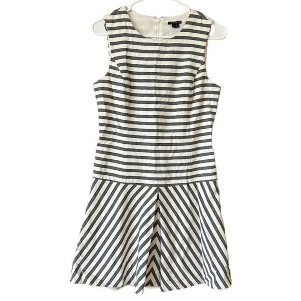 Theory Gray and White Striped Dropped Waist Tank Dress Womens 8